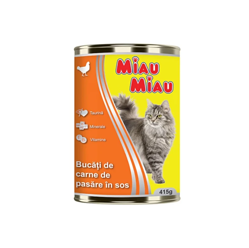 Hrana umeda pentru pisici Miau-Miau, Pui, Conserva 415g